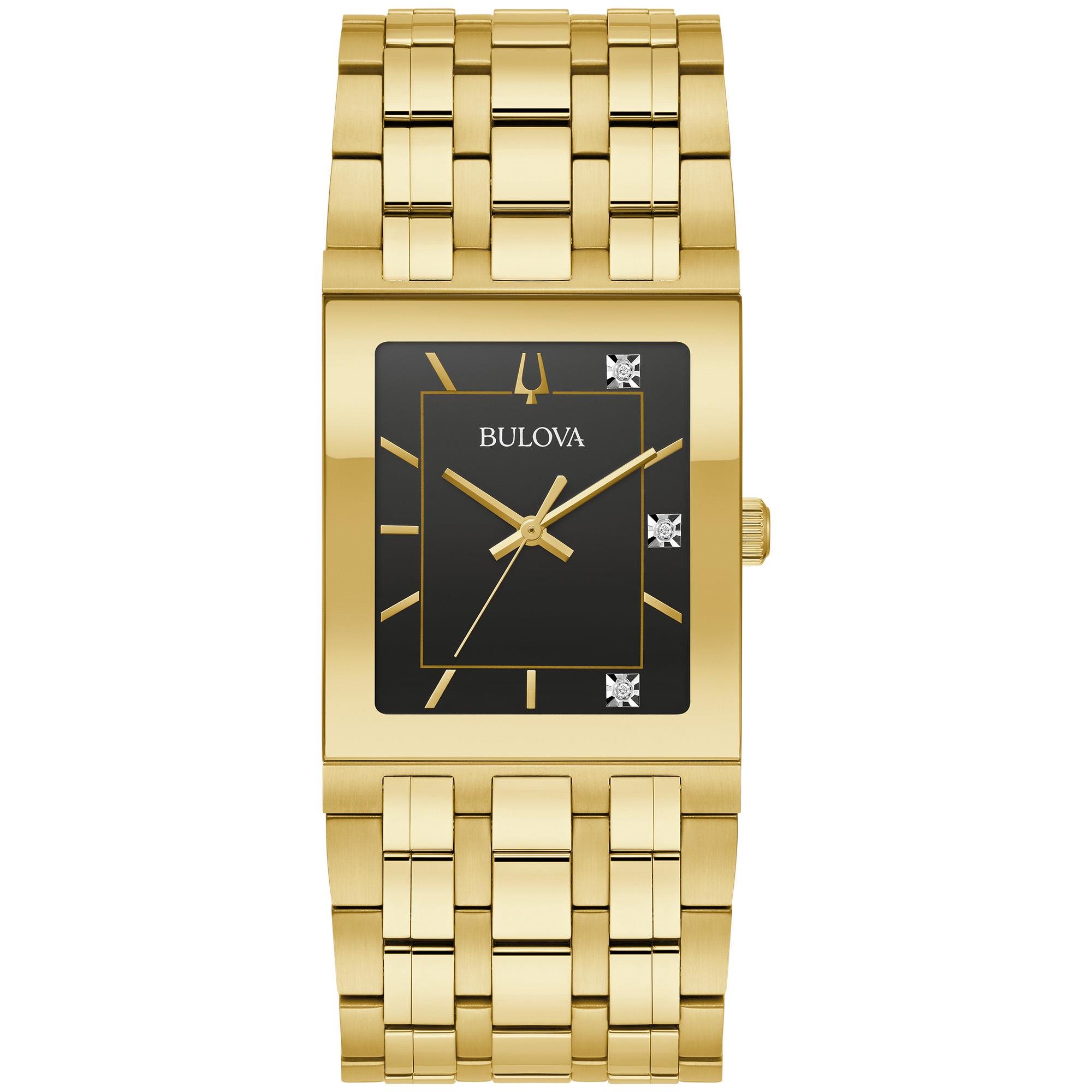 Mens Marc Anthony Quadra Gold-Tone Stainless Steel Rectangular Watch Black Dial