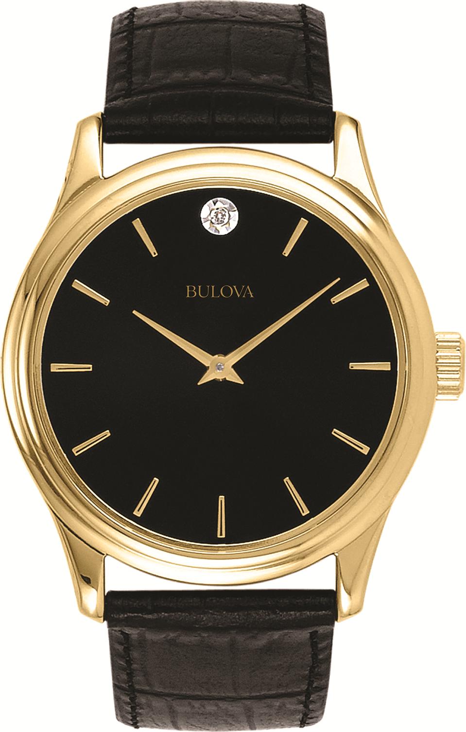 Men's Black Leather Strap Watch with Black Diamond Dial - Corporate Collection