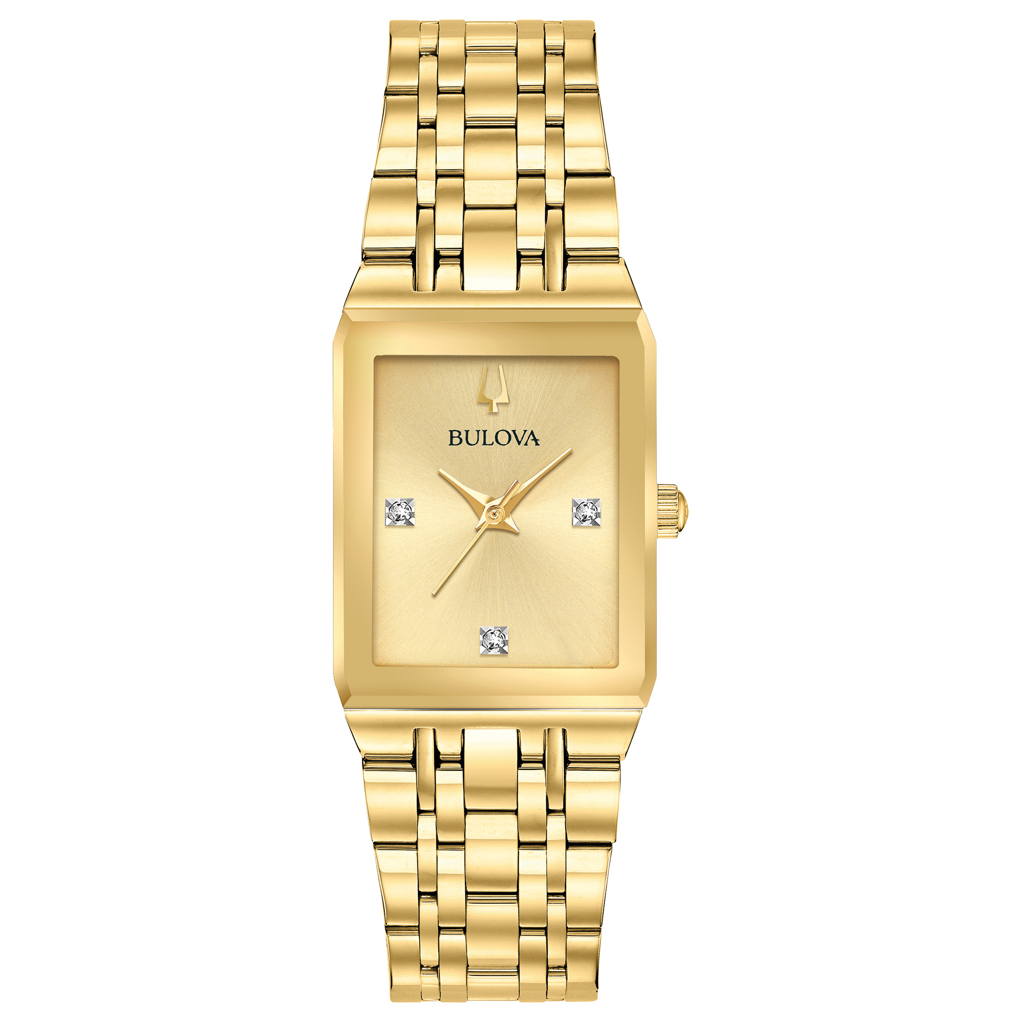 Ladies' Quadra Tank Style Watch, Gold-tone Stanless Steel with Champagne Dial