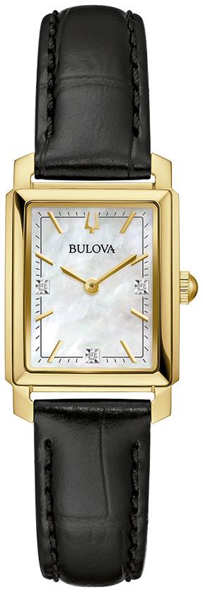 Ladies' Sutton Silver & Black Leather Strap Rectangle Watch, MOP Dial