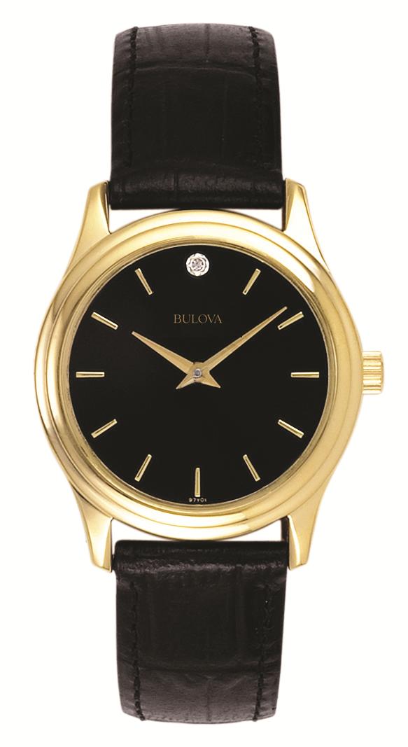 Ladies' Corporate Collection, Black Leather Strap with Black Diamond Dial