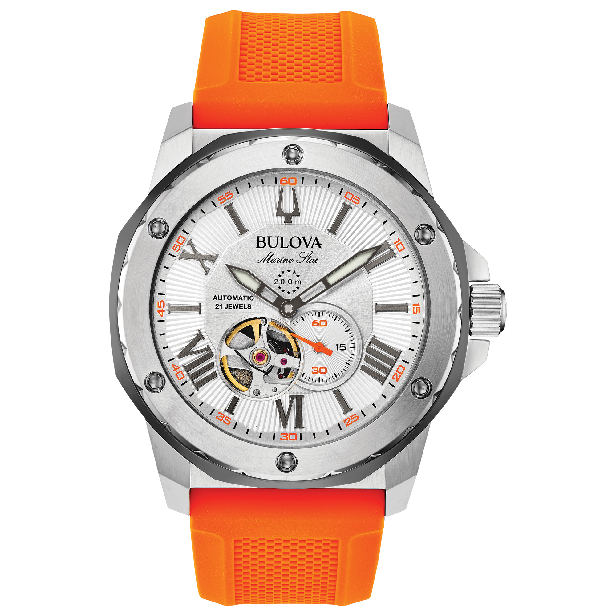 Men's Marine Star Automatic Watch, Orange Rubber Strap
