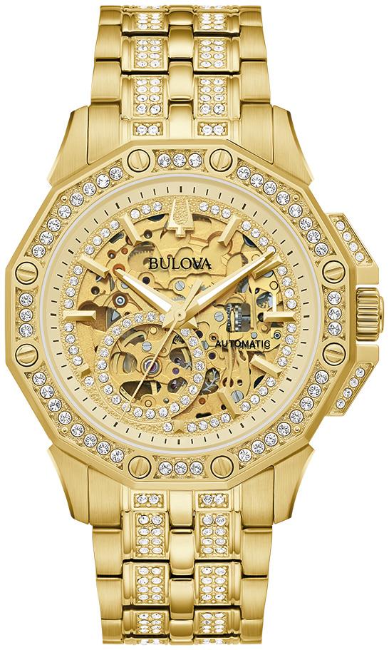Mens Octava Automatic Gold-Tone Crystal Watch Skeleton Dial