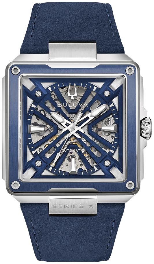Men's Series X Leather Strap watch, Blue dial