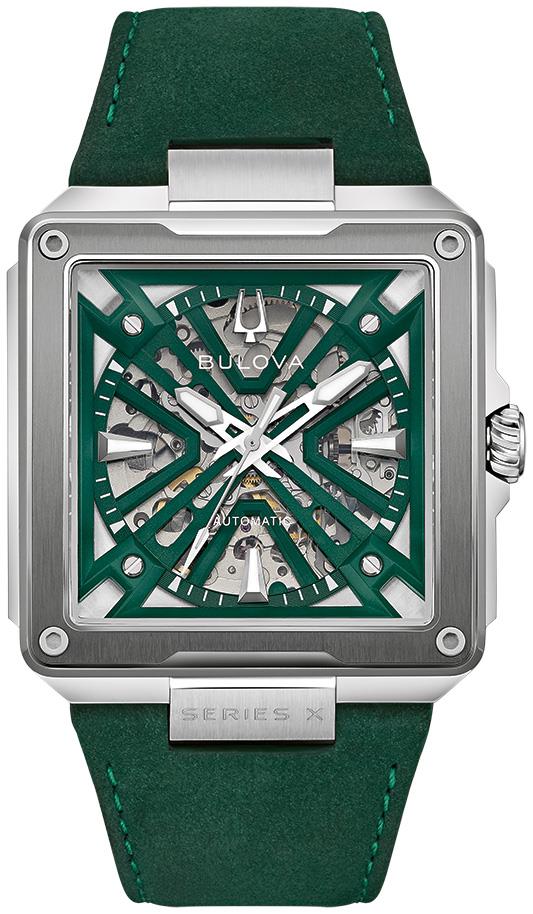 Men's Series X Leather Strap watch, Green dial