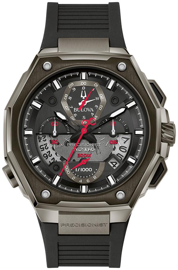 Men's Precisionist, Gray Damascus steel with Black Chronograph Dial and Black Rubber Strap