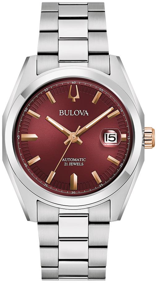 Men's Classic Surveyor Silver-Tone Stainless Steel Bracelet Watch, Burgundy Dial