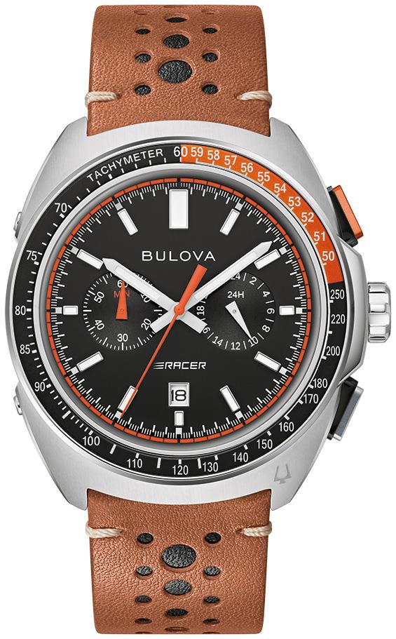 Men's Racer Leather Strap watch, Black dial