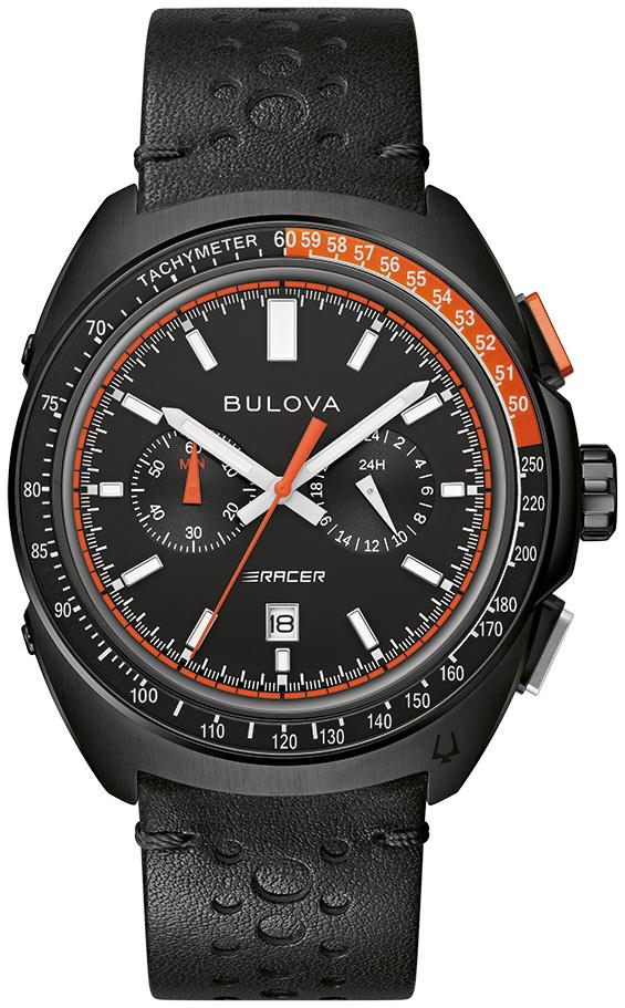 Men's Racer Leather Strap watch, Black dial