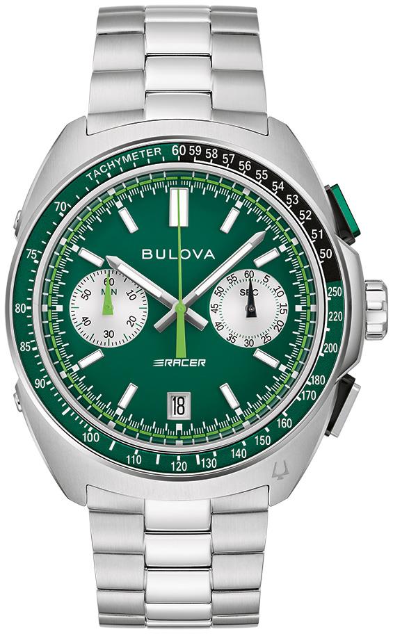 Men's Racer Stainless Steel Bracelet watch, Green dial