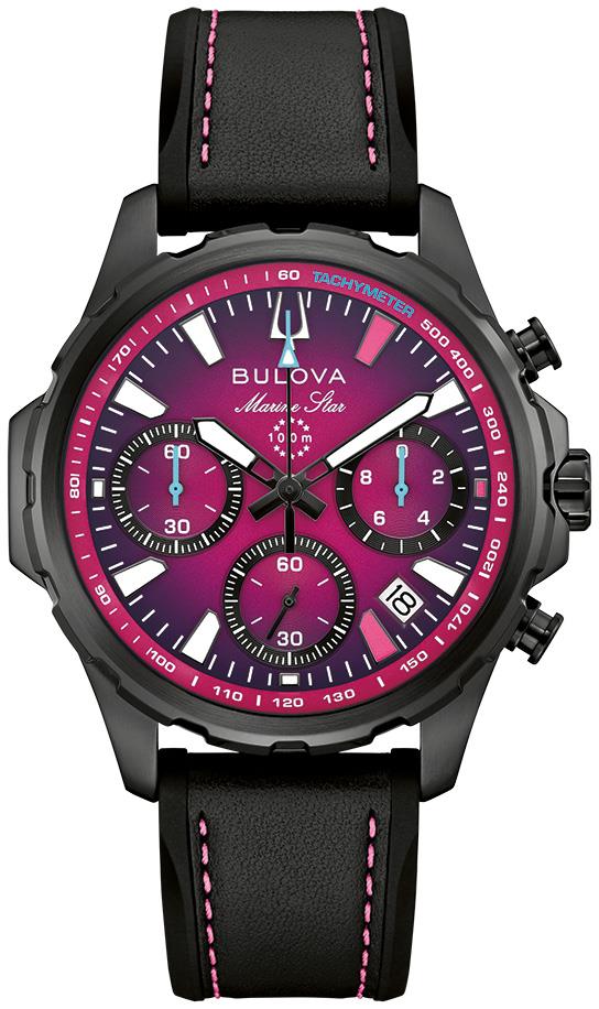 Men's Team Miami Marine Star Leather and Silicone Strap watch, Purple dial