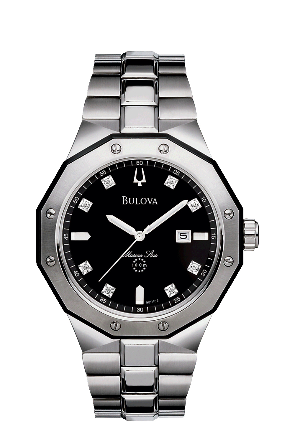 Men's Diamond Bracelet Watch, Stainless Steel with Black Dial