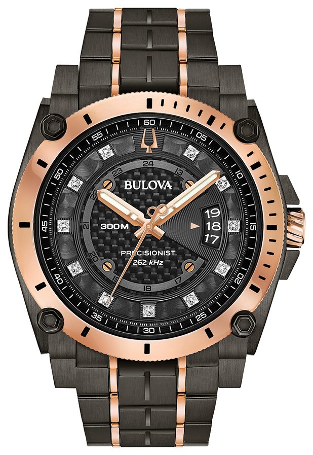 Mens Precisionist Gry & Rse Gld Diamond Watch Blk/Gry Dial