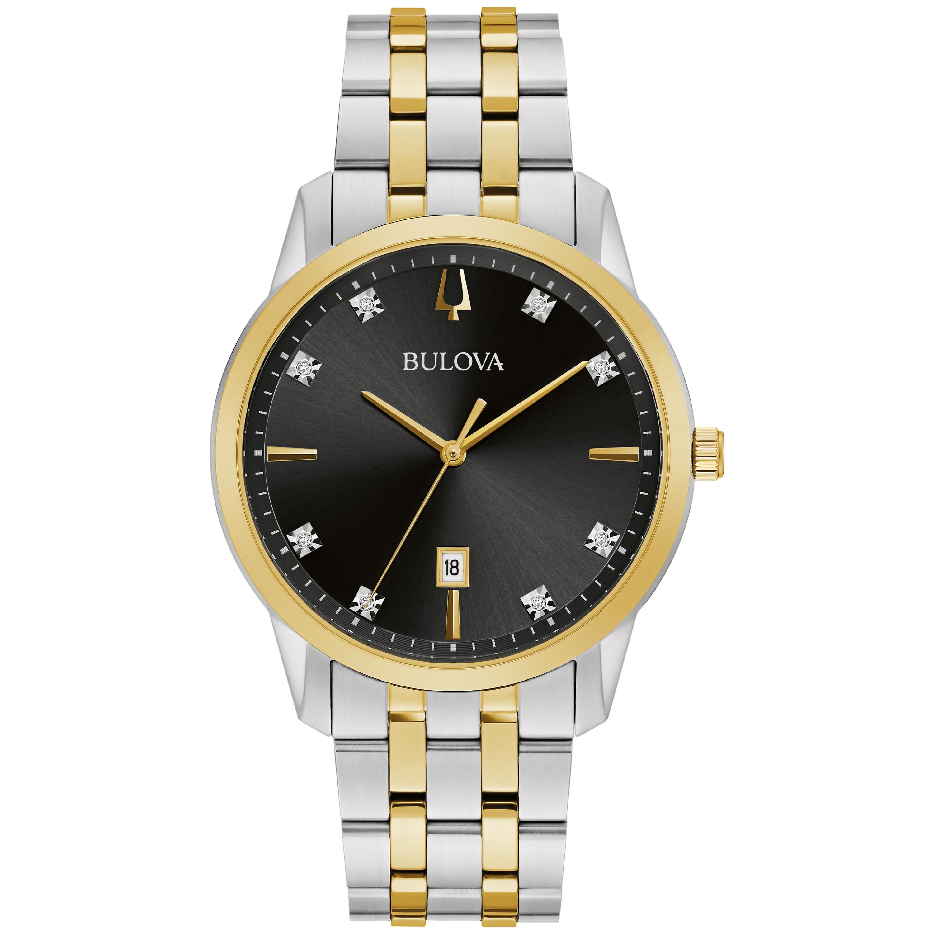 Mens Sutton Silver & Gold Diamond Stainless Steel Watch Black Dial