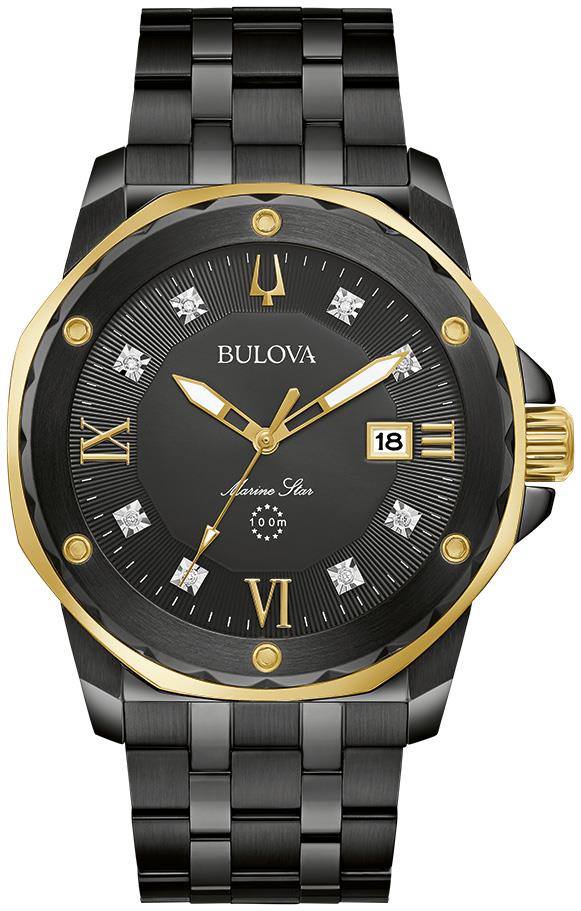 Men's Marine Star Diamond Dial Black Stainless Steel Watch