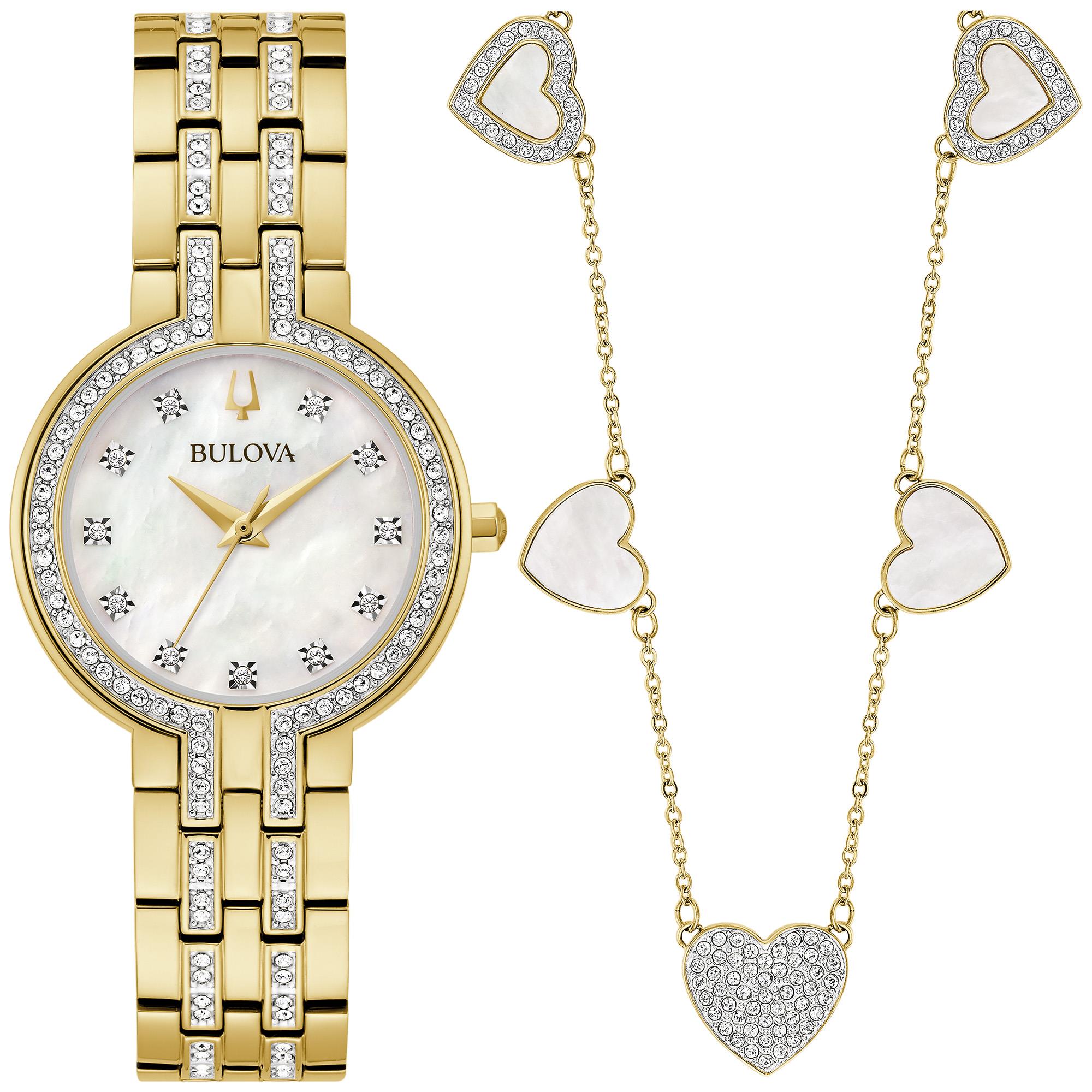 Ladies' Crystal Box Set with Gold tone watch and heart necklace
