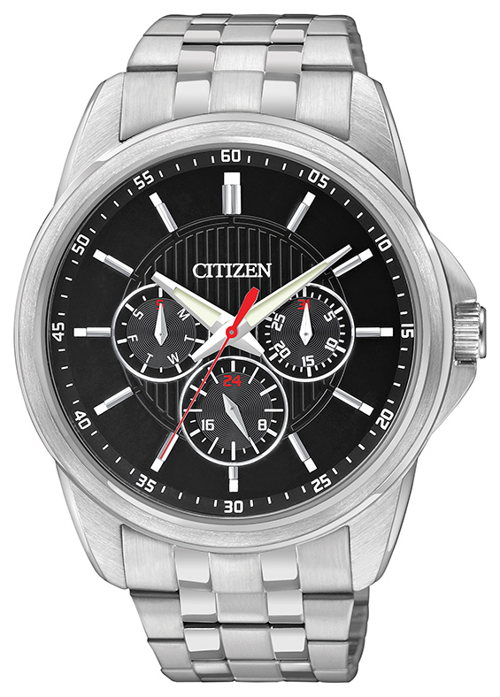 Men's Quartz Watch, Stainless Steel with Black Dial