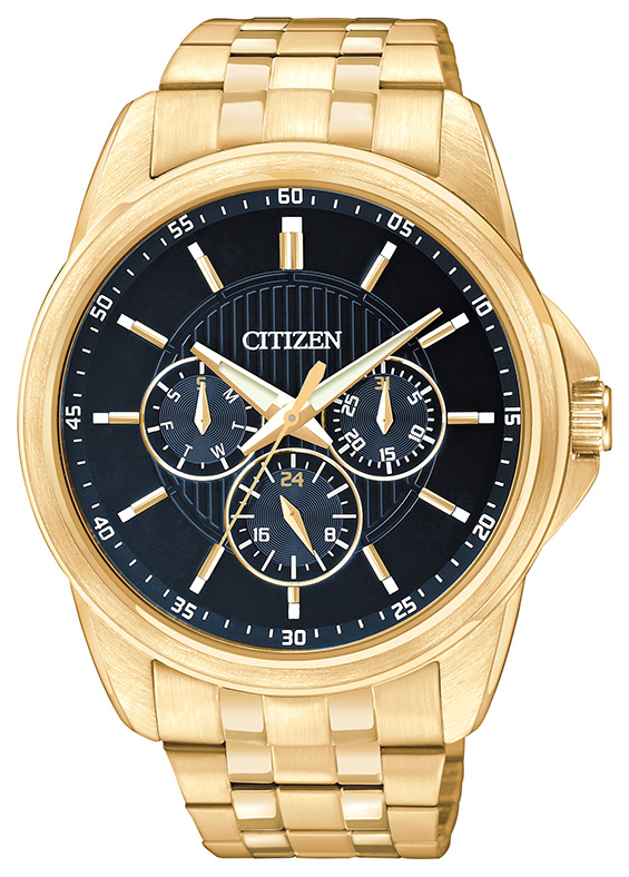 Men's Quartz Watch, Gold-tone Stainless Steel with Black Dial