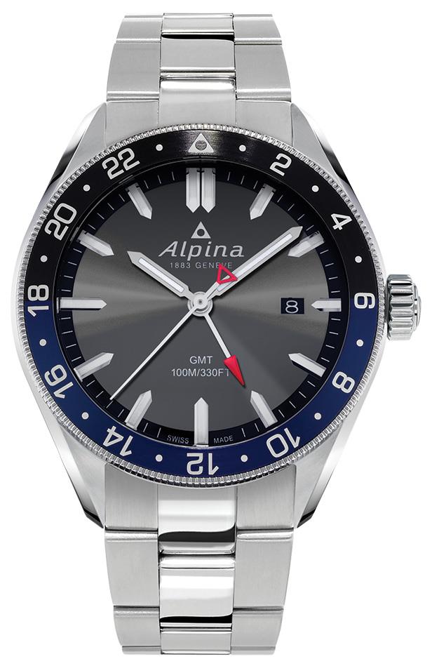 Alpina Mens Quartz Stainless Steel bracelet with black dial.