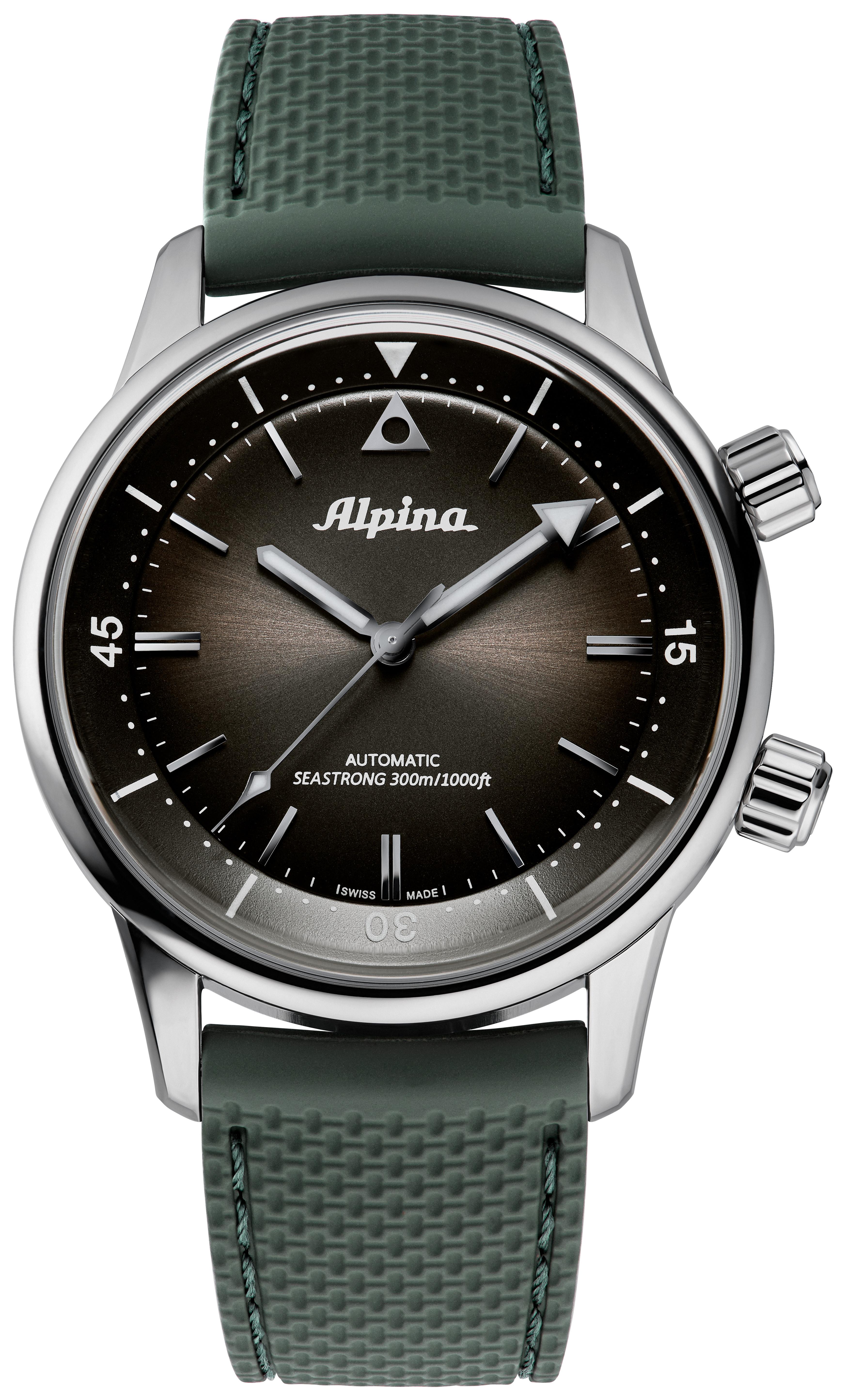 Alpina Mens Automatic Seastrong Rubber Strap Watch, Green dial