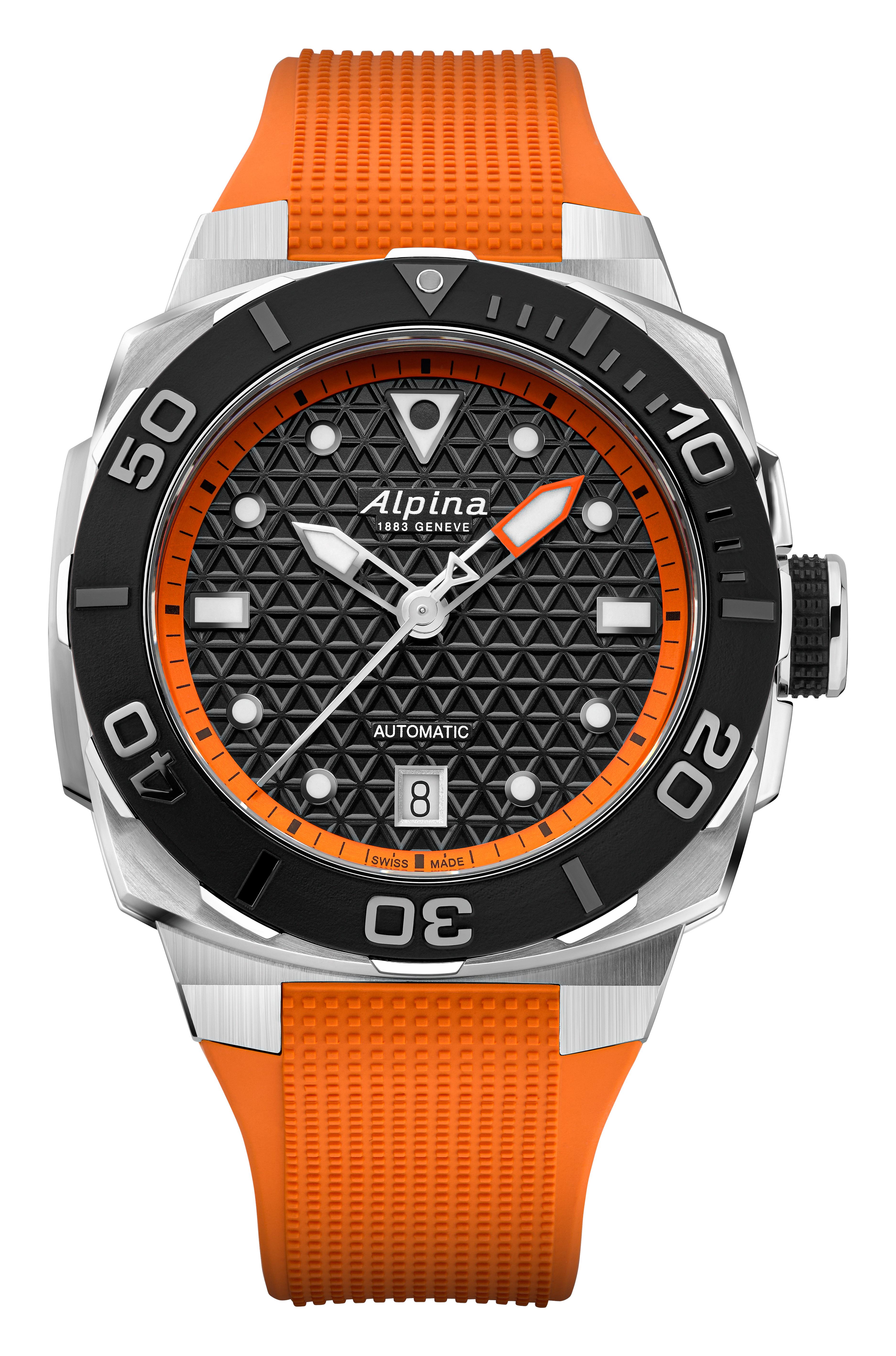 Alpina Men's Seastrong Rubber Strap watch, Black dial