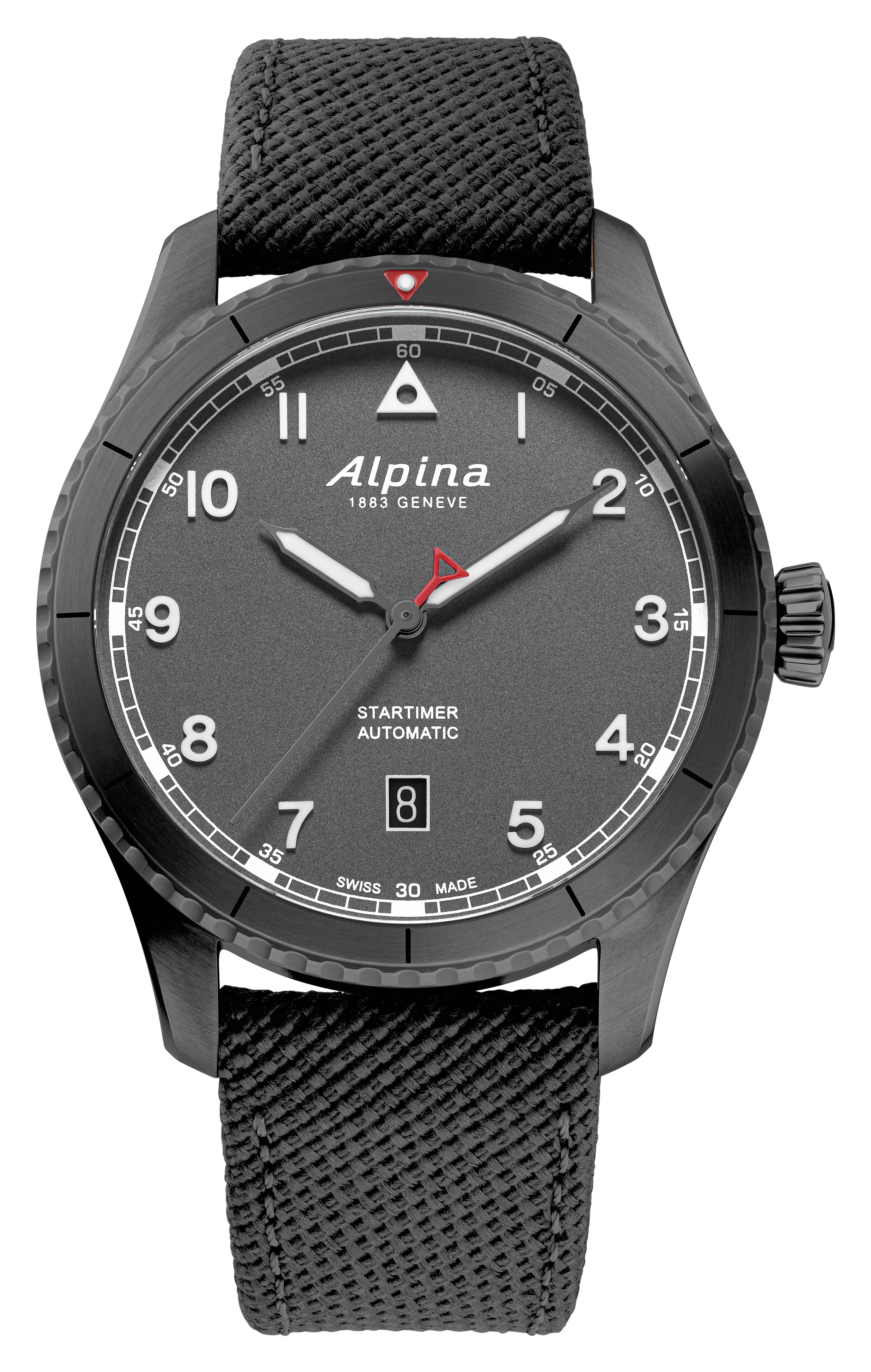 Alpina Mens Startimer Rubber Strap watch, Gray dial