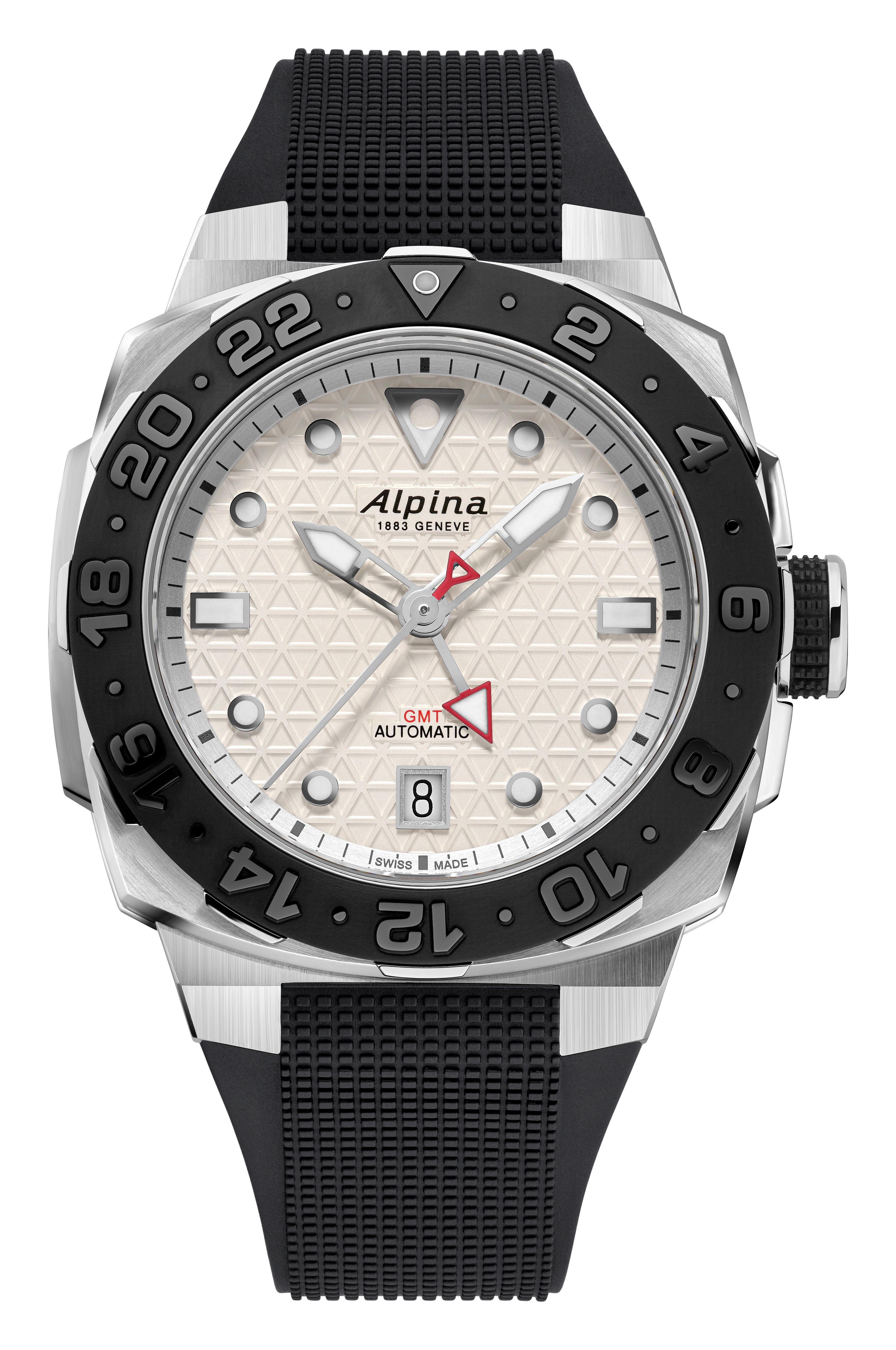 Alpina Men's Seastrong Rubber Strap watch, Silver-Tone dial