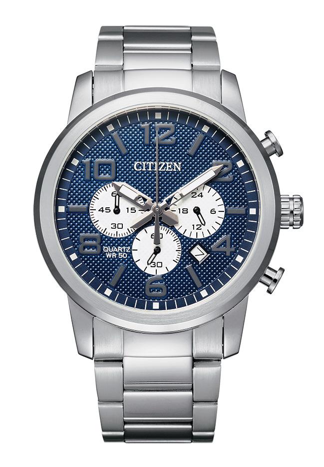 Men's Quartz Watch, Silver-tone with Blue Dial