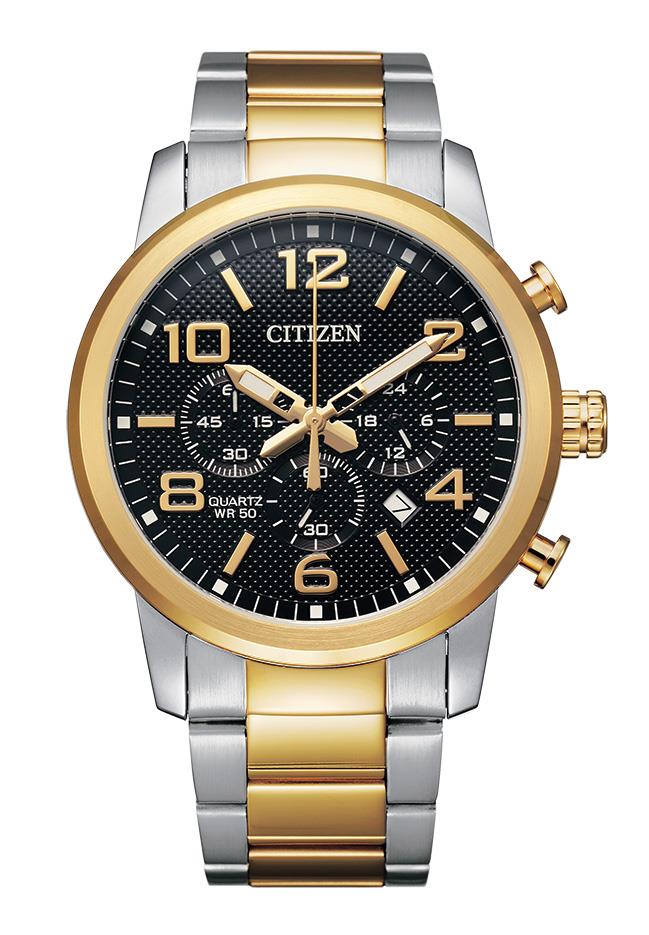 Men's Quartz Watch, Two-tone with Black Dial