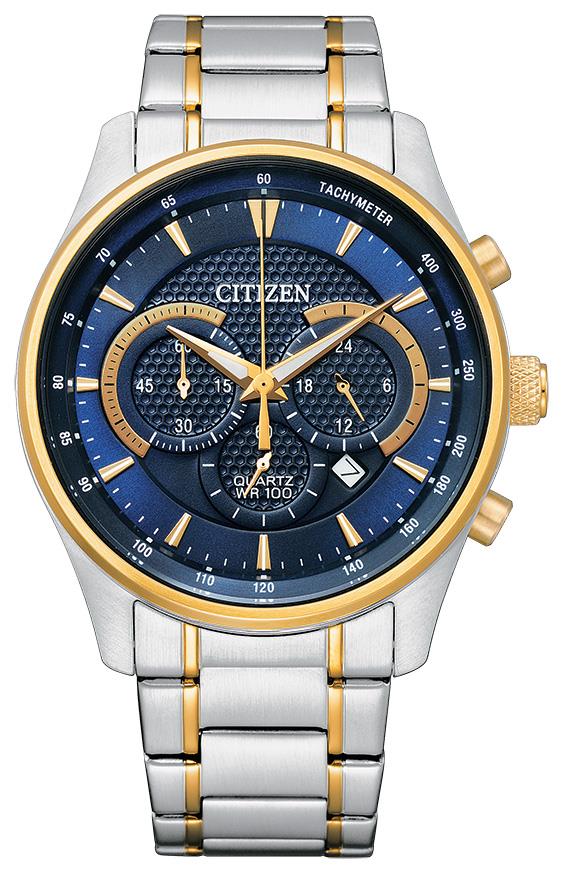 Men's Quartz Watch, Two-tone Stainless Steel with Blue Dial