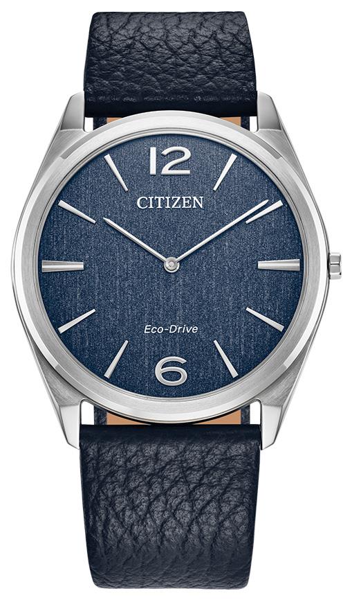 Unisex Classic Eco-Drive Blue Leather Strap Watch Blue Dial
