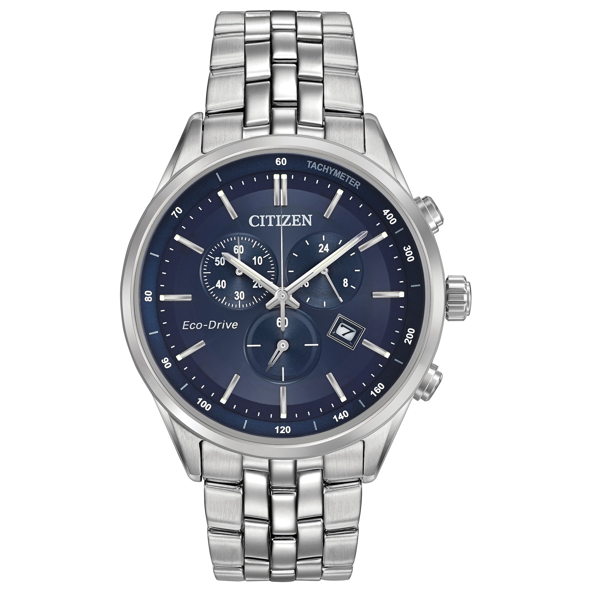 Men's Classic Eco-Drive Stainless Steel Bracelet watch, Blue dial