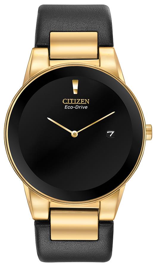Men's Axiom Eco-Drive Leather Strap watch, Black dial