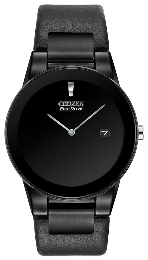 Men's Axiom Eco-Drive Leather Strap watch, Black dial