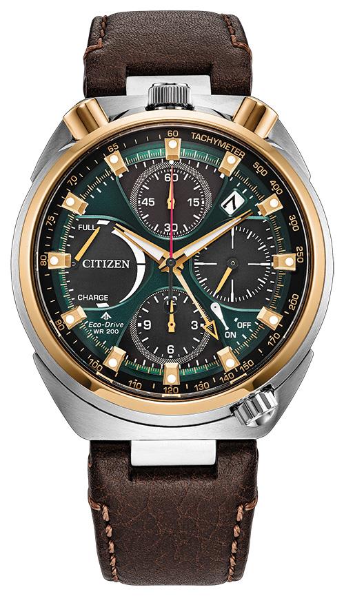 Men's Limited Edition Eco-Drive Promaster Tsuno Chrono Leather Strap watch, Green dial