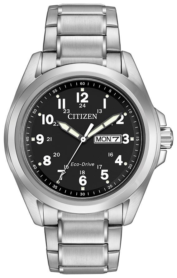 Men's Garrison Eco-Drive Stainless Steel Bracelet watch, Black dial