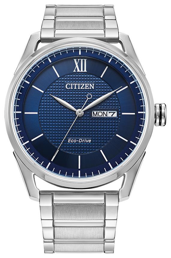 Men's Classic Eco-Drive Silver-Tone Stainless steel Watch, Blue Dial