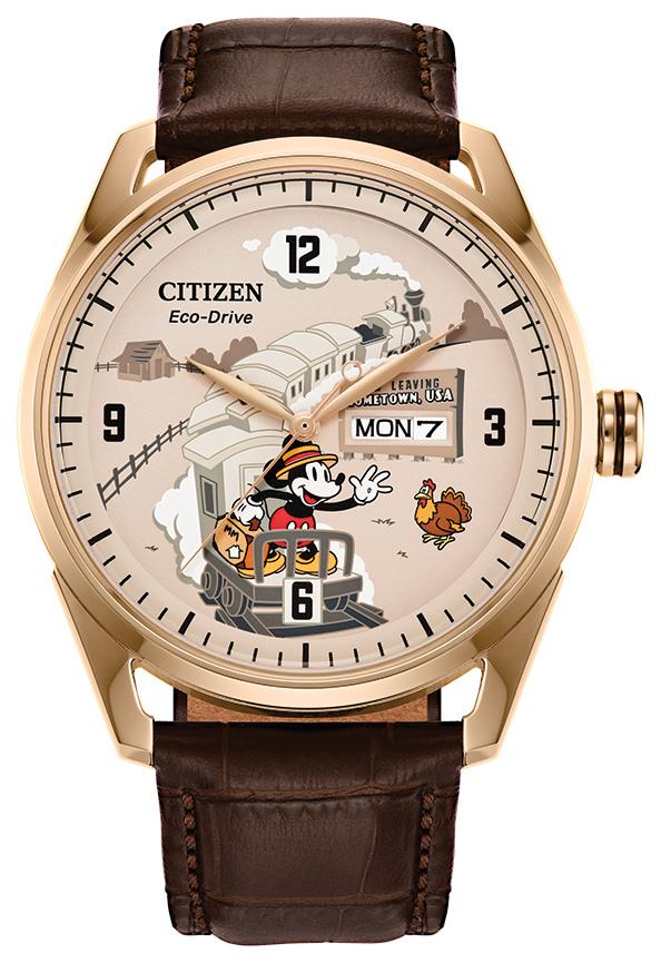 Disney Men's Leather Strap watch, Beige dial