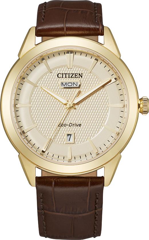 Mens Corso Eco-Drive Ash Brown Leather Strap Watch Champagne Dial