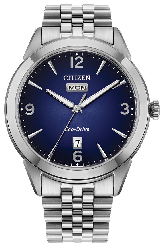 Mens Rolan Eco-Drive Silver-Tone Stainless Steel Watch Blue Dial