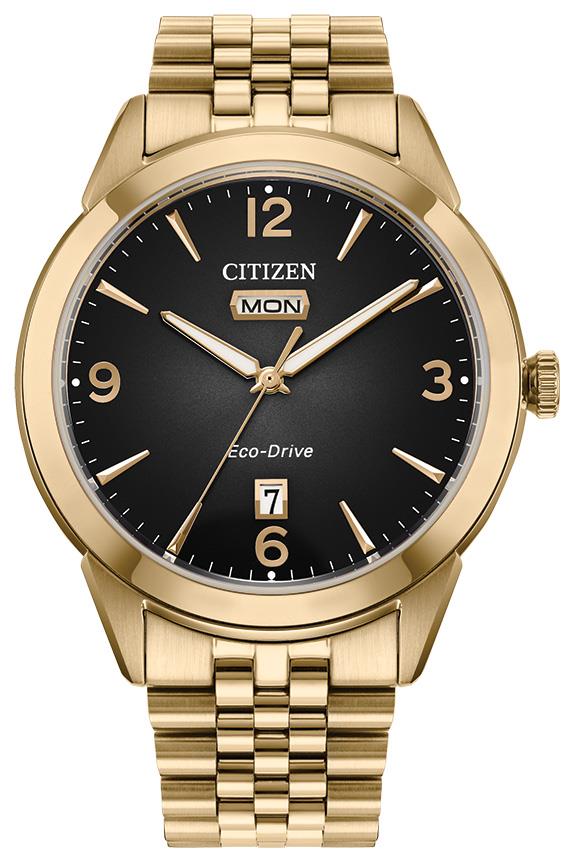 Men's Rolan Eco-Drive Stainless Steel Bracelet watch, Black dial