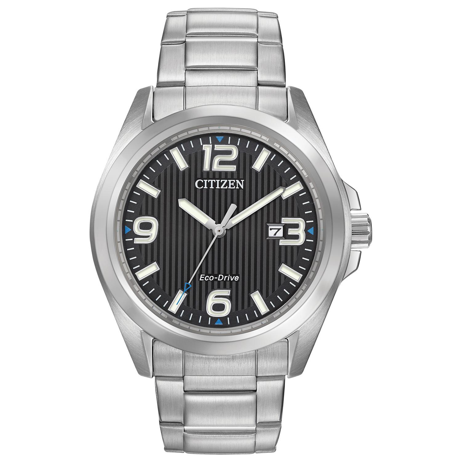 Men's Garrison Eco-Drive Stainless Steel Bracelet watch, Black dial