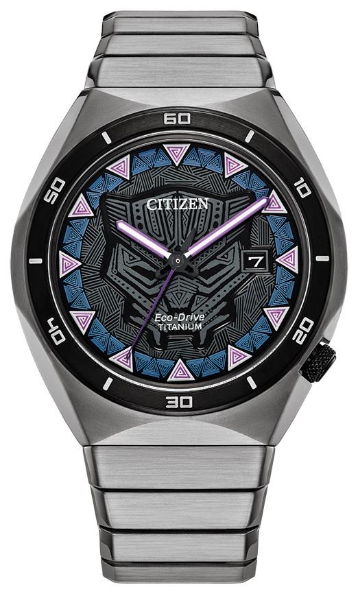 Men's Black Panther Eco-Drive Super Titanium Silver-Tone Watch, Black Dial