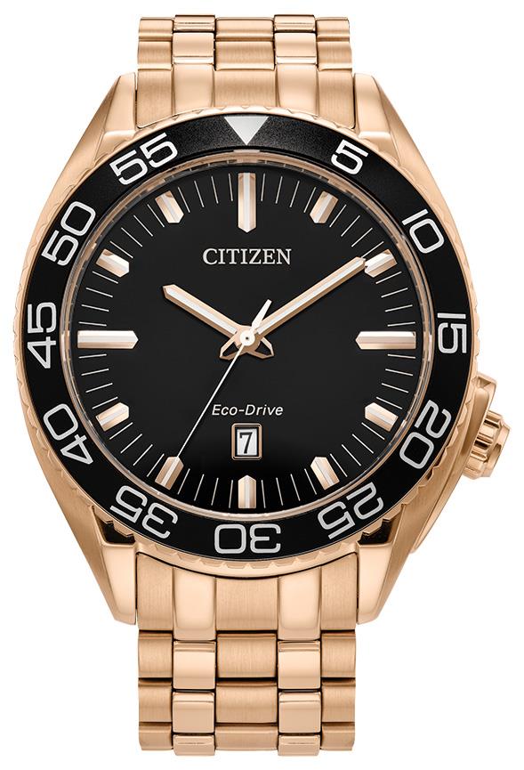 Men's Carson Eco-Drive Stainless Steel Bracelet watch, Black dial