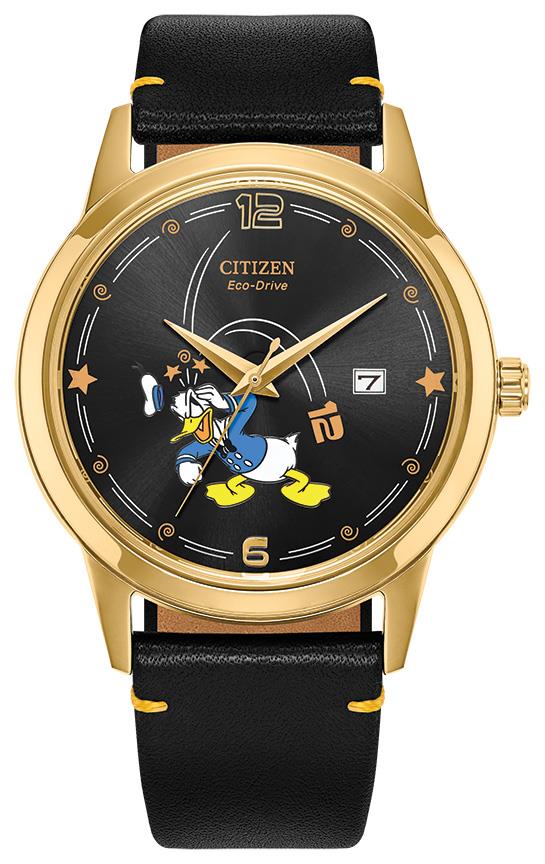 Men's Donald Duck Leather Strap watch, Black dial