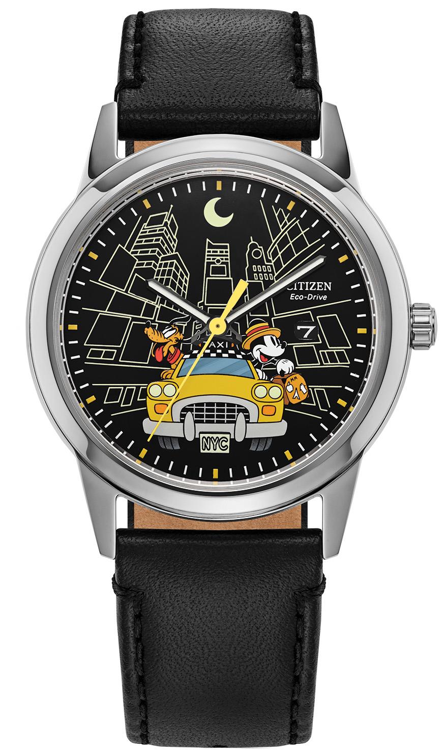 Men's Mickey's Friends Leather Strap watch, Black dial