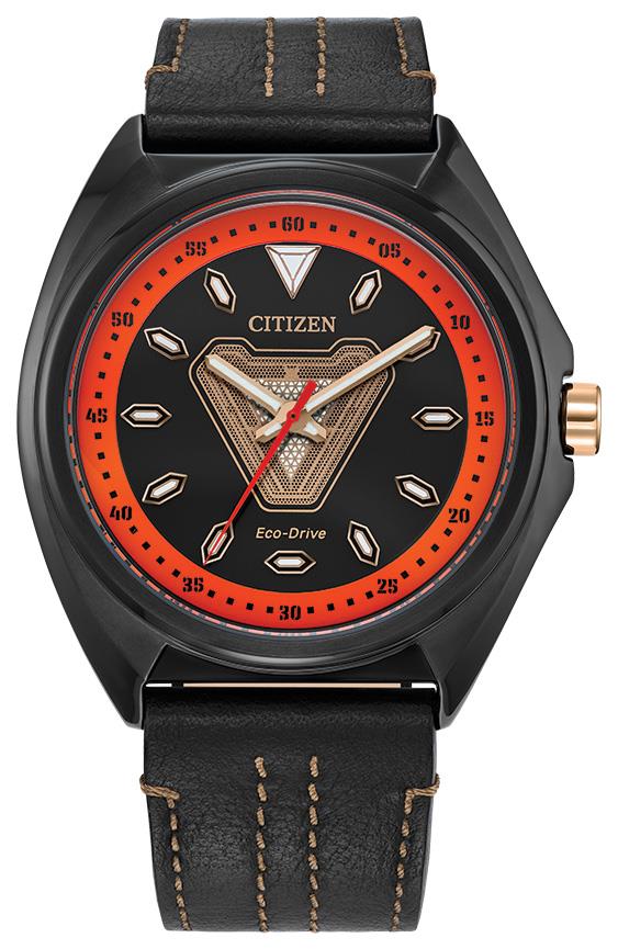Mens Marvel Tony Stark Leather Strap watch, Black dial