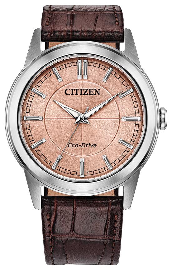 Men's Eco-Drive Rolan Leather Strap watch, Salmon dial