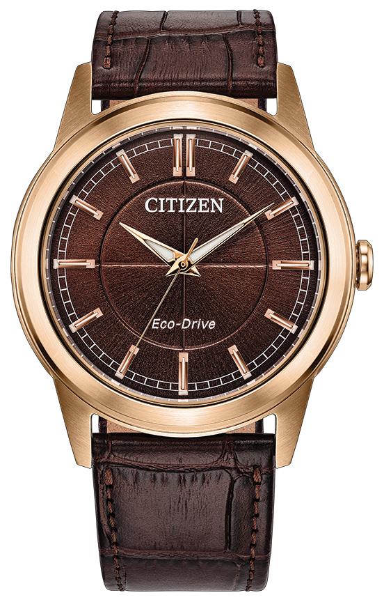 Men's Eco-Drive Rolan Leather Strap watch, Brown dial