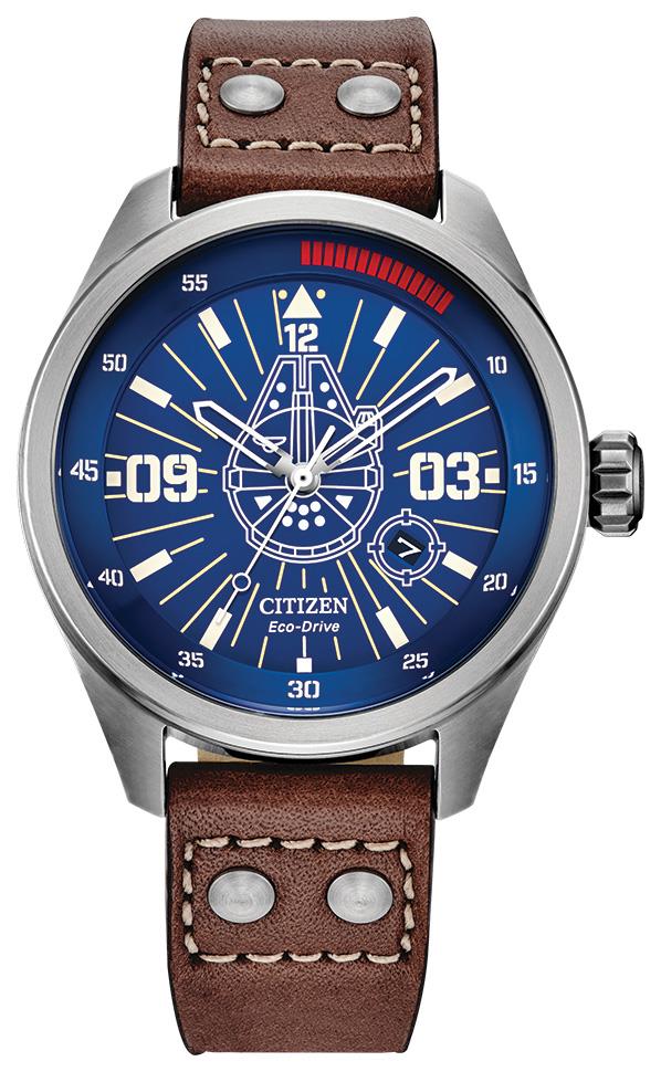 Men's Han Solo Eco-Drive Brown Leather Strap Watch, Blue Dial